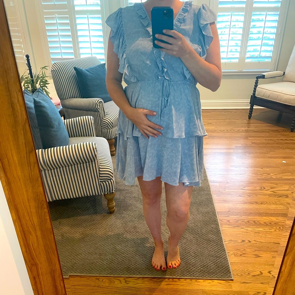 Adorable Blue/White Striped Ruffle Dress!